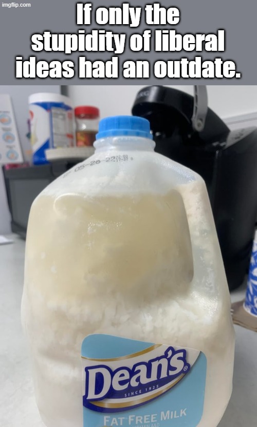 Things that really should have a shelf life. | If only the stupidity of liberal ideas had an outdate. | image tagged in outdated milk | made w/ Imgflip meme maker