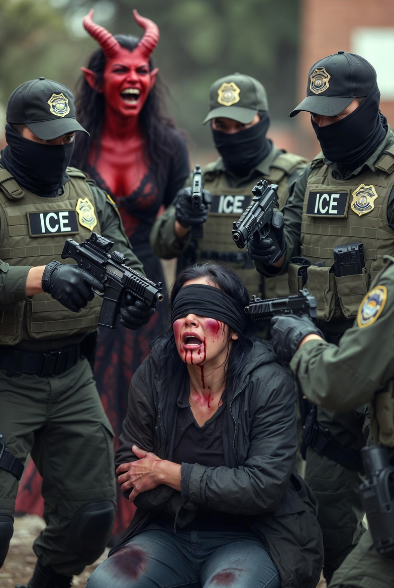 ICE beat woman - the Evil Trump brings to America Blank Meme Template