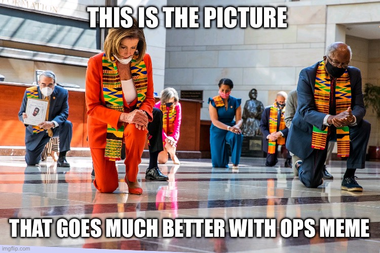 Democrats Kneeling | THIS IS THE PICTURE THAT GOES MUCH BETTER WITH OPS MEME | image tagged in democrats kneeling | made w/ Imgflip meme maker