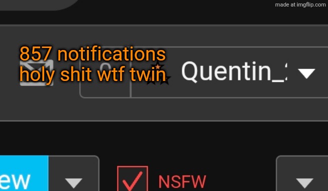 woah I have more than 850 notifications | 857 notifications holy shit wtf twin | made w/ Imgflip meme maker
