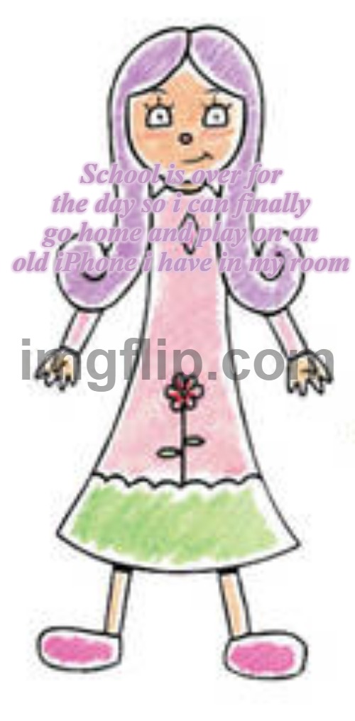 Clever title | School is over for the day so i can finally go home and play on an old iPhone i have in my room | image tagged in daffinee toilette daphne toilet's enemy,iphone,monday,january,12,2026 | made w/ Imgflip meme maker