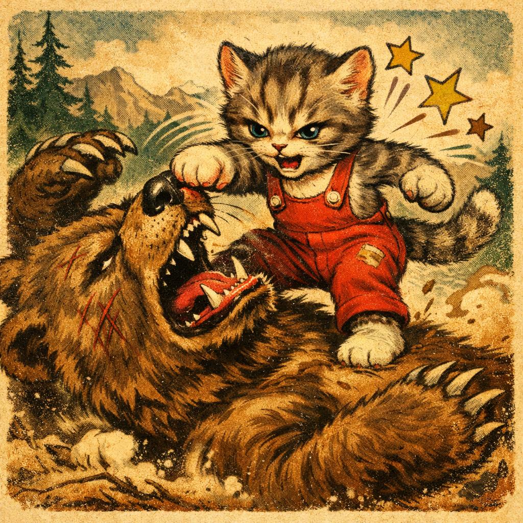 cute kitten beating up a ferocious bear Blank Meme Template