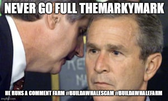 George Bush 9/11 | NEVER GO FULL THEMARKYMARK; HE RUNS A COMMENT FARM #BUILDAWHALESCAM #BUILDAWHALEFARM | image tagged in george bush 9/11 | made w/ Imgflip meme maker