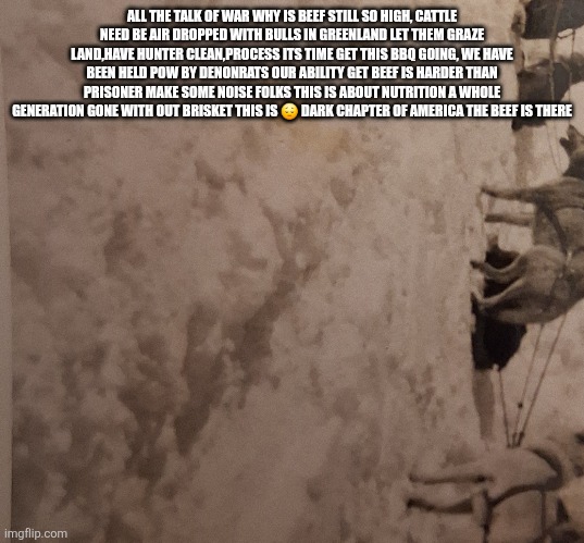 The hidden crisis elites and millionaires wont adress because we let them | ALL THE TALK OF WAR WHY IS BEEF STILL SO HIGH, CATTLE NEED BE AIR DROPPED WITH BULLS IN GREENLAND LET THEM GRAZE LAND,HAVE HUNTER CLEAN,PROCESS ITS TIME GET THIS BBQ GOING, WE HAVE BEEN HELD POW BY DENONRATS OUR ABILITY GET BEEF IS HARDER THAN PRISONER MAKE SOME NOISE FOLKS THIS IS ABOUT NUTRITION A WHOLE GENERATION GONE WITH OUT BRISKET THIS IS 😔 DARK CHAPTER OF AMERICA THE BEEF IS THERE | made w/ Imgflip meme maker