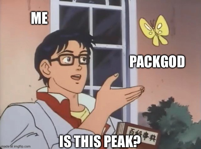 Is this a bird? | ME; PACKGOD; IS THIS PEAK? | image tagged in is this a bird | made w/ Imgflip meme maker
