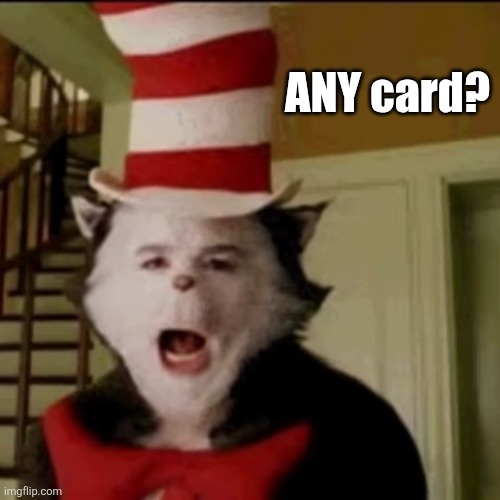Cat in the Hat | ANY card? | image tagged in cat in the hat | made w/ Imgflip meme maker