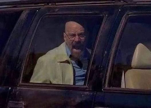 Walt in back of car screaming Blank Meme Template