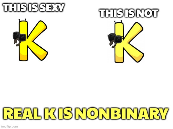 Female K sucks, Nonbinary K rocks | THIS IS SEXY; THIS IS NOT; REAL K IS NONBINARY | image tagged in blank white template | made w/ Imgflip meme maker