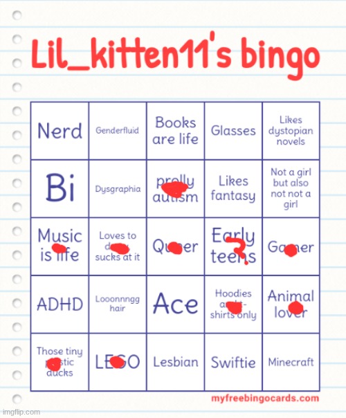 Hmmm.. bingo? Is 15 early teens? | image tagged in lil_kitten11's bingo | made w/ Imgflip meme maker
