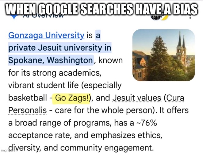 Guess we all have a team we root for… | WHEN GOOGLE SEARCHES HAVE A BIAS | image tagged in google,google search,bias,college,religion,basketball | made w/ Imgflip meme maker
