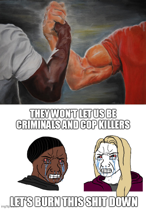 They won't let us. | THEY WON'T LET US BE CRIMINALS AND COP KILLERS; LET'S BURN THIS SHIT DOWN | image tagged in hand clasping,blm,antifa,social justice,ice | made w/ Imgflip meme maker