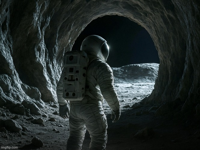 Lunar Lava Tube Town concept with structures inside