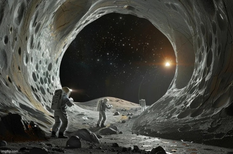 Conceptual view of human settlement utilizing lunar underground lava tube space