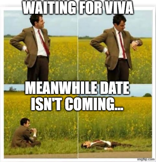 Waiting | WAITING FOR VIVA; MEANWHILE DATE ISN'T COMING... | image tagged in mr been | made w/ Imgflip meme maker