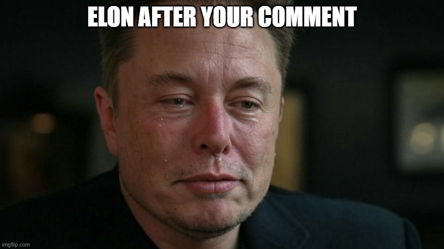 ELON AFTER YOUR COMMENT | image tagged in crying elon | made w/ Imgflip meme maker