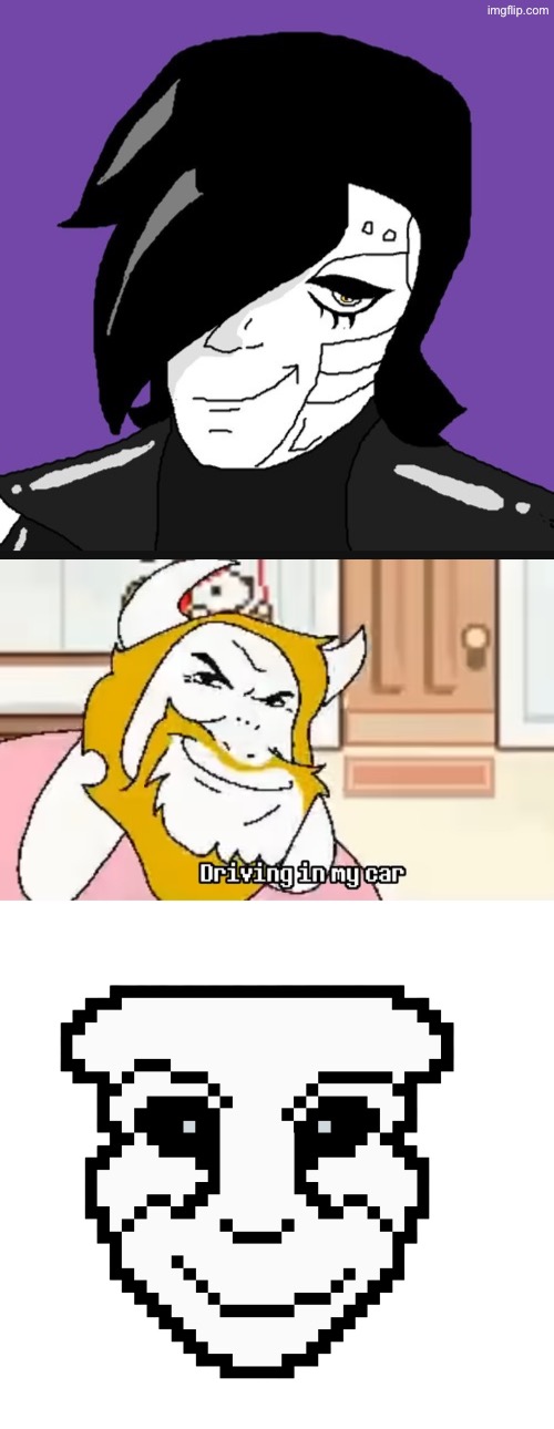 Mask has his own expression. Time to do Ember’s and Fish’s | image tagged in careless mettaton,driving in my car | made w/ Imgflip meme maker