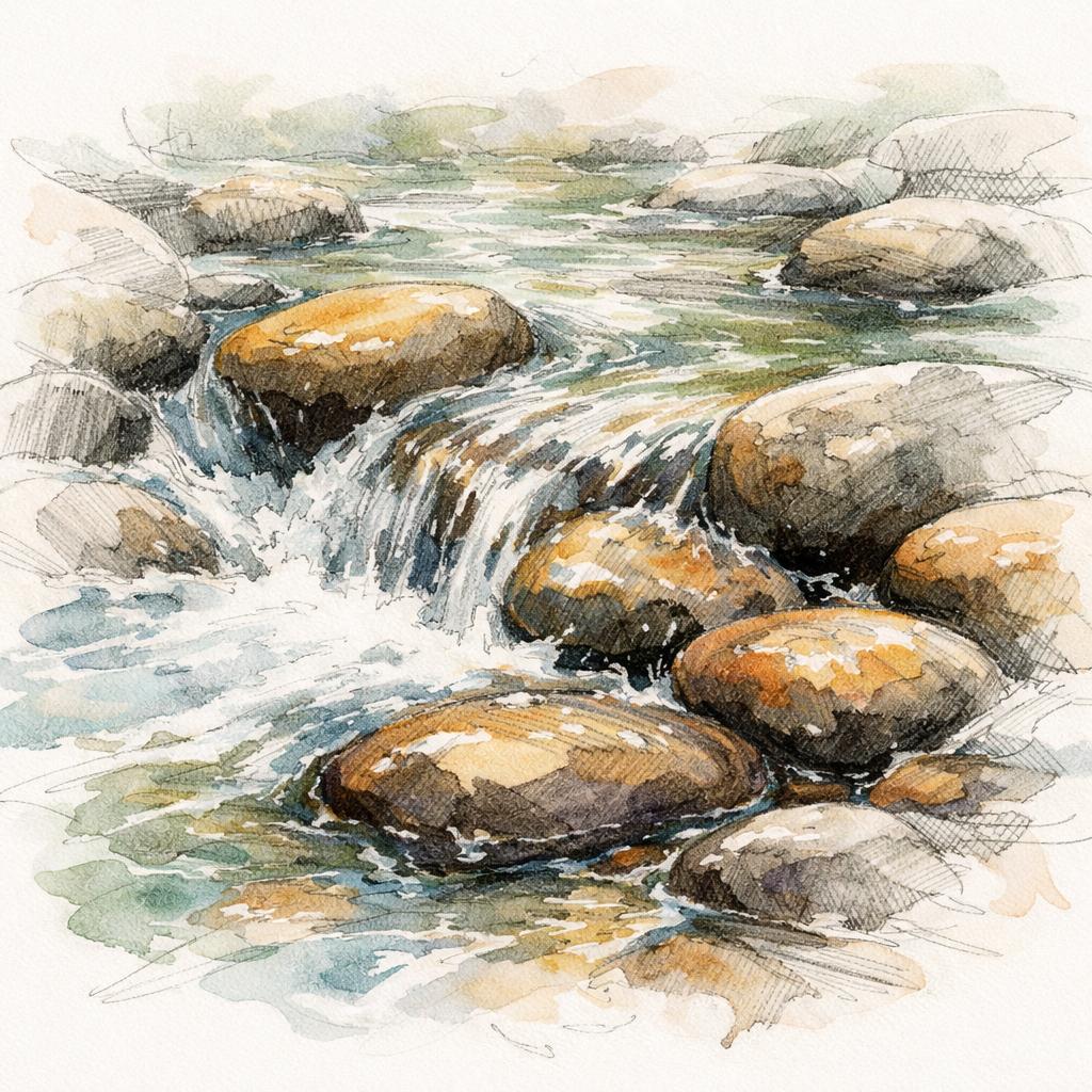 Water flowing over beautiful river stones Blank Meme Template