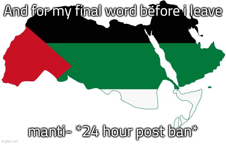 United Arab Republic | And for my final word before i leave; manti- *24 hour post ban* | image tagged in united arab republic | made w/ Imgflip meme maker
