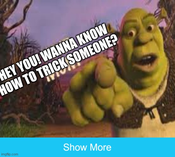 show more | HEY YOU! WANNA KNOW HOW TO TRICK SOMEONE? | image tagged in show more | made w/ Imgflip meme maker