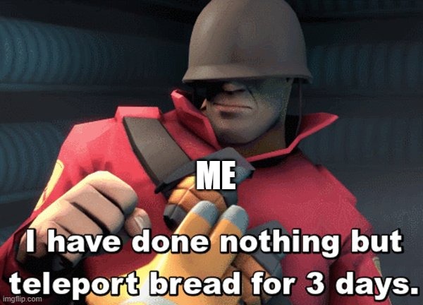 ok... | ME | image tagged in i have done nothing but teleport bread for 3 days | made w/ Imgflip meme maker