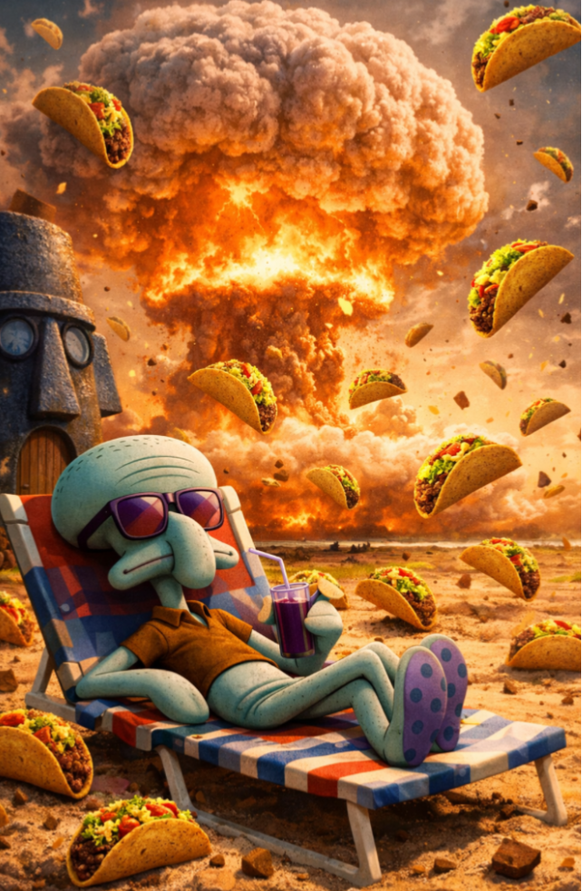 Squidward raining tacos Blank Meme Template