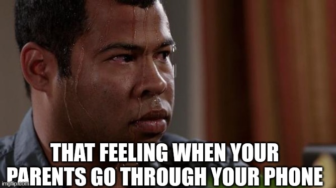 Oh no | THAT FEELING WHEN YOUR PARENTS GO THROUGH YOUR PHONE | image tagged in sweating bullets,phone,search history | made w/ Imgflip meme maker