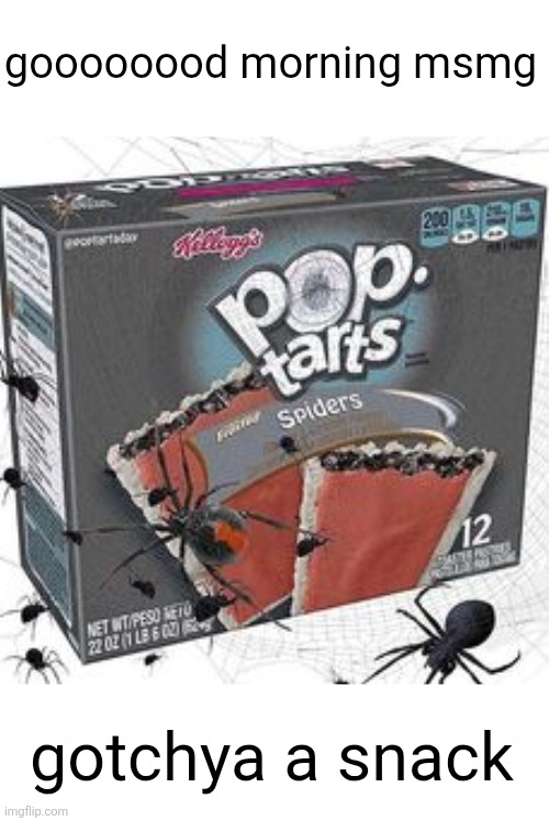 Eat up | goooooood morning msmg; gotchya a snack | image tagged in good morning,msmg,breakfast,pop tarts,spiders,yum | made w/ Imgflip meme maker