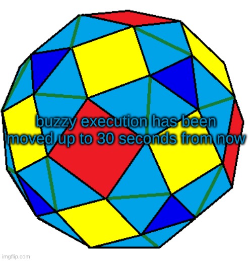snub rhombicuboctahedron | buzzy execution has been moved up to 30 seconds from now | image tagged in snub rhombicuboctahedron | made w/ Imgflip meme maker
