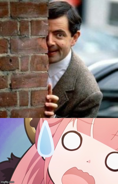 image tagged in spying mr bean,shocked aru template | made w/ Imgflip meme maker