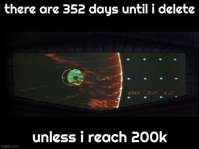Death star countdown | there are 352 days until i delete; unless i reach 200k | image tagged in death star countdown | made w/ Imgflip meme maker
