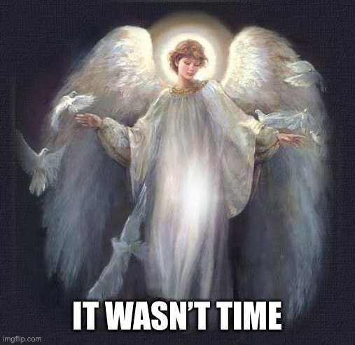 angels | IT WASN’T TIME | image tagged in angels | made w/ Imgflip meme maker