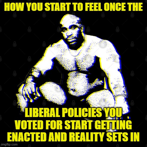 HOW YOU START TO FEEL ONCE THE LIBERAL POLICIES YOU VOTED FOR START GETTING ENACTED AND REALITY SETS IN | made w/ Imgflip meme maker