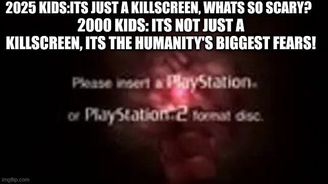 ps2 | 2025 KIDS:ITS JUST A KILLSCREEN, WHATS SO SCARY? 2000 KIDS: ITS NOT JUST A KILLSCREEN, ITS THE HUMANITY'S BIGGEST FEARS! | image tagged in ps2 rsod | made w/ Imgflip meme maker