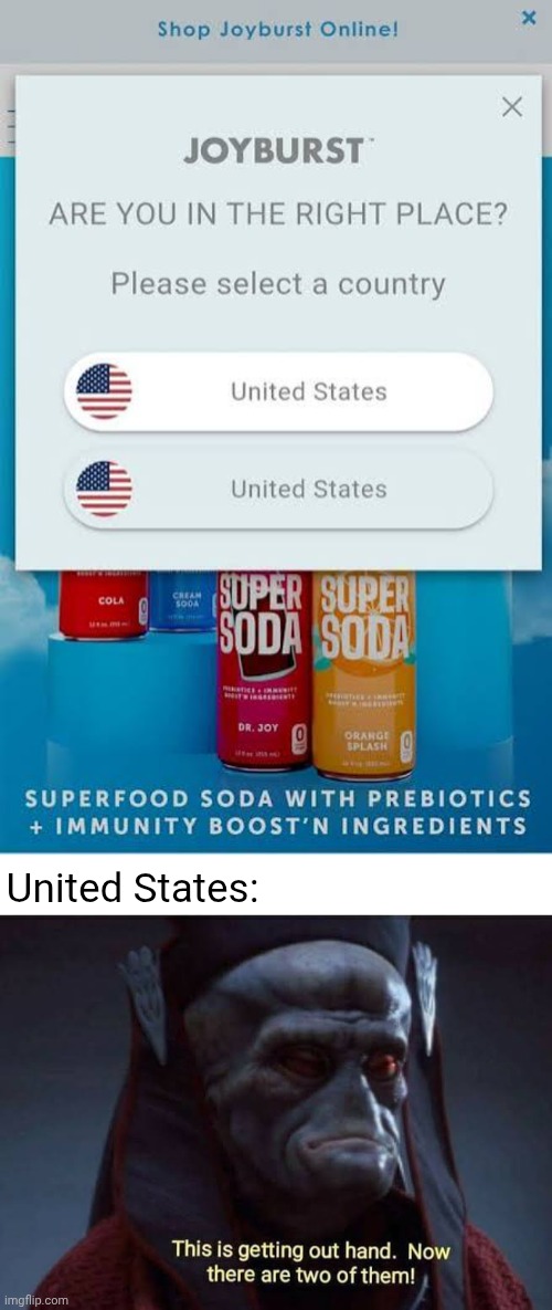 Double United States | United States: | image tagged in this is getting out of hand now there are two of them,us,united states,memes,you had one job,soda | made w/ Imgflip meme maker