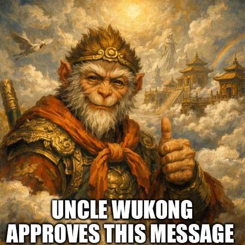 Monkey Business | UNCLE WUKONG APPROVES THIS MESSAGE | image tagged in monkey | made w/ Imgflip meme maker