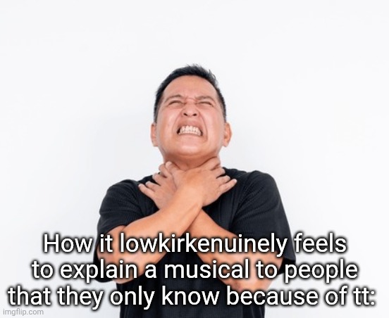"u like spongebob?? so you support cheaters??" IM GOING TO FUCKING STRANGLE YOU. | How it lowkirkenuinely feels to explain a musical to people that they only know because of tt: | made w/ Imgflip meme maker