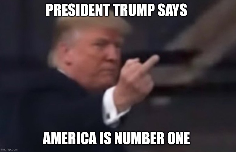 USA, USA!!! | PRESIDENT TRUMP SAYS; AMERICA IS NUMBER ONE | image tagged in djt flipping off,donald trump,america,usa,politics,politics lol | made w/ Imgflip meme maker