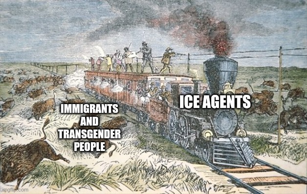 ice killing people | IMMIGRANTS AND TRANSGENDER PEOPLE; ICE AGENTS | image tagged in shooting | made w/ Imgflip meme maker