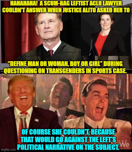 She's defending the Left's position but cannot DEFINE the Left's position. Hahahaha! | HAHAHAHA!  A SCUM-BAG LEFTIST ACLU LAWYER COULDN'T ANSWER WHEN JUSTICE ALITO ASKED HER TO; “DEFINE MAN OR WOMAN, BOY OR GIRL” DURING QUESTIONING ON TRANSGENDERS IN SPORTS CASE. OF COURSE SHE COULDN'T, BECAUSE THAT WOULD GO AGAINST THE LEFT'S POLITICAL NARRATIVE ON THE SUBJECT. | image tagged in yep | made w/ Imgflip meme maker