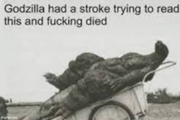 Godzilla had a stroke | image tagged in godzilla had a stroke | made w/ Imgflip meme maker