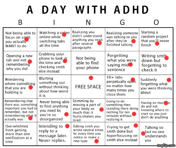 Another ADHD bingo | image tagged in another adhd bingo | made w/ Imgflip meme maker