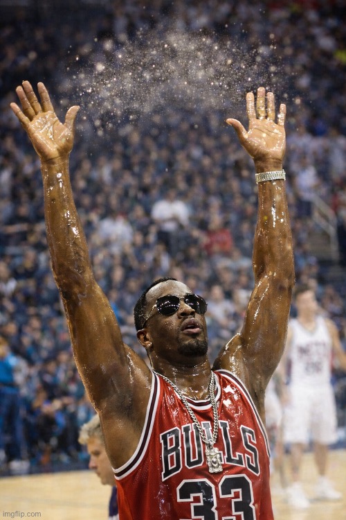 Slick | image tagged in diddy,p diddy,chicago bulls,angry baby,oil | made w/ Imgflip meme maker