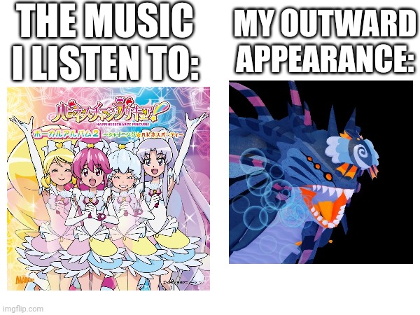 THE MUSIC I LISTEN TO:; MY OUTWARD APPEARANCE: | image tagged in anime,roblox | made w/ Imgflip meme maker