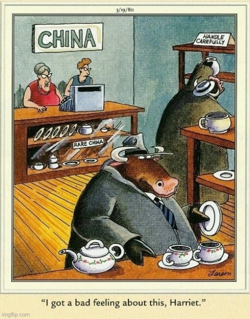 He’s got destruction on his mind… | image tagged in the far side,comics,china shop,bull | made w/ Imgflip meme maker
