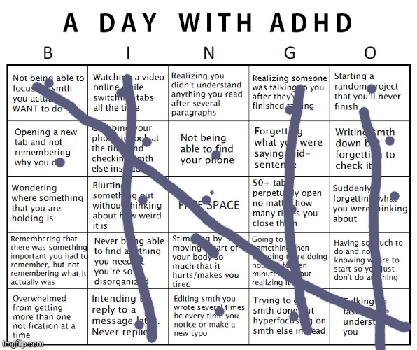Another ADHD bingo | image tagged in another adhd bingo | made w/ Imgflip meme maker