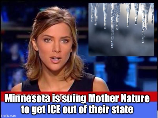 Minnesota’s frivolous lawsuit | Minnesota is suing Mother Nature
to get ICE out of their state | image tagged in breaking news | made w/ Imgflip meme maker