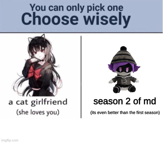 chose wisely | season 2 of md; (its even better than the first season) | image tagged in choose wisely,murder drones | made w/ Imgflip meme maker