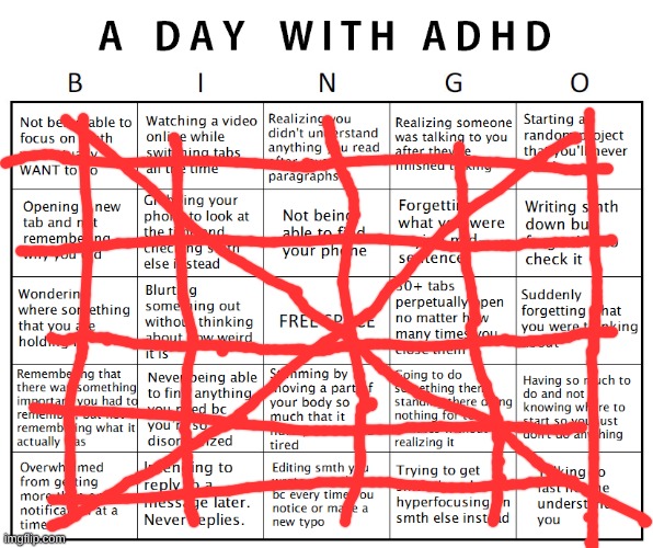 I win | image tagged in another adhd bingo | made w/ Imgflip meme maker
