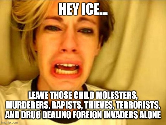 Leave those dangerous criminal aliens alone | HEY ICE... LEAVE THOSE CHILD MOLESTERS, MURDERERS, RAPISTS, THIEVES, TERRORISTS, AND DRUG DEALING FOREIGN INVADERS ALONE | image tagged in leave britney alone | made w/ Imgflip meme maker