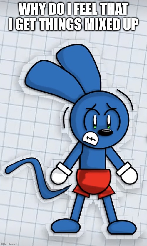 Scared Riggy | WHY DO I FEEL THAT I GET THINGS MIXED UP | image tagged in scared riggy | made w/ Imgflip meme maker